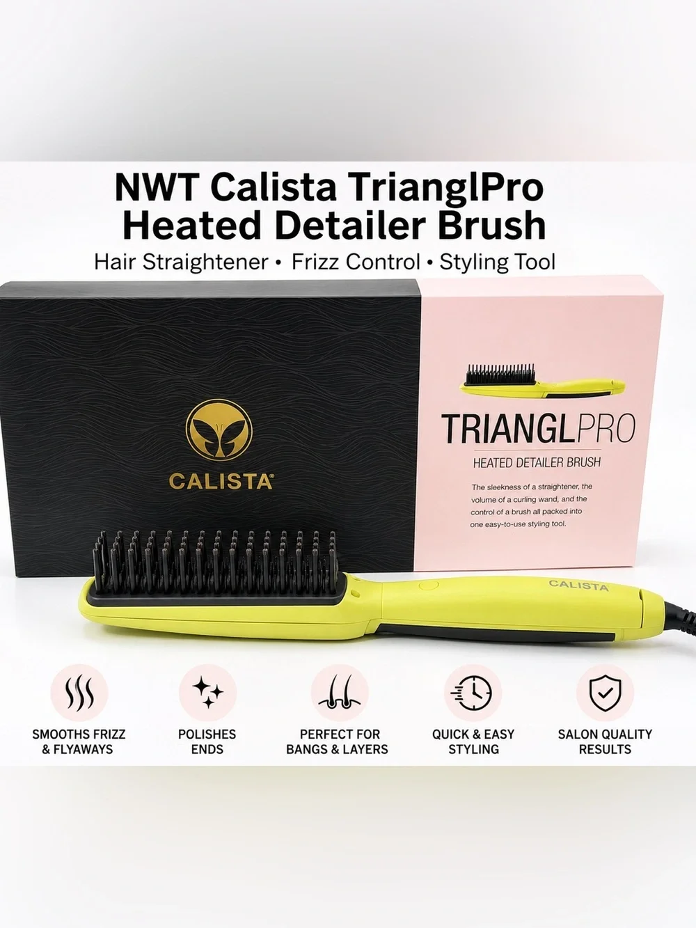 NEW Calista Heated Detailer Brush Hair Straightener Frizz Styling Tool Salon